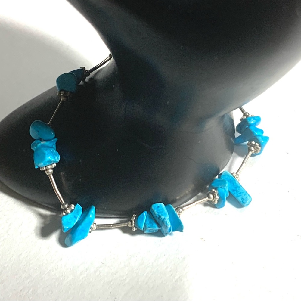 Southwest Style Turquoise Look Bracelet Simulated Nuggets Silvertone Links
